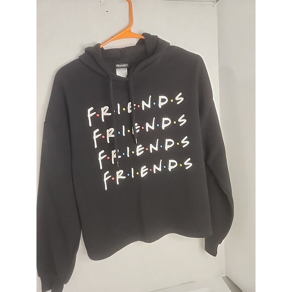 FRIENDS Women's Crop Pullover Long Sleeve Hoodie Sweatshirt Black  Size Medium - Picture 3 of 6